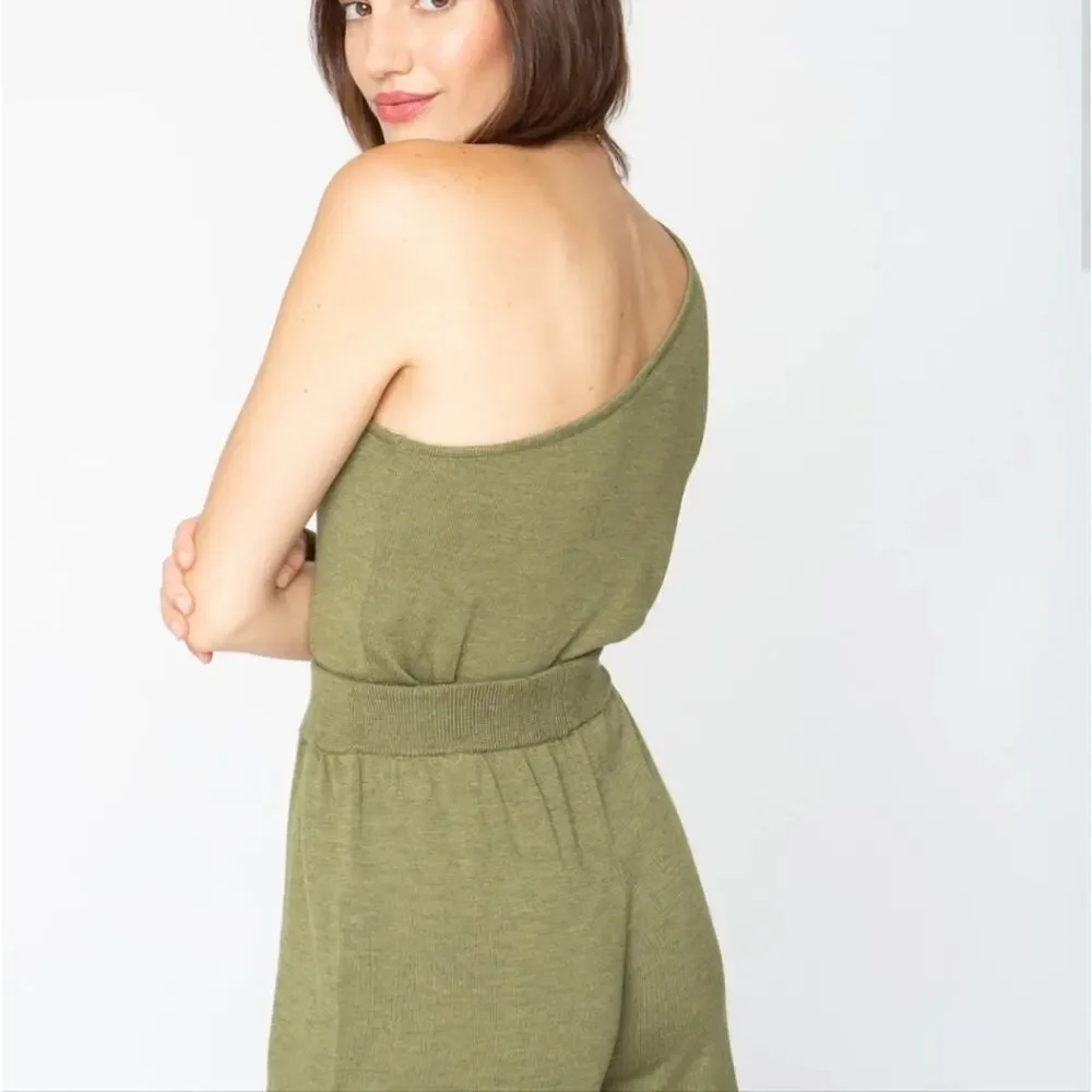 NWT Callahan Knitwear Sage Green Two-Piece Set Revolve One Shoulder Wide Leg S